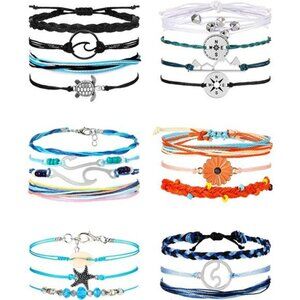Surfer Wave Bracelets Set Waterproof Adjustable Anklet Jewelry for Women